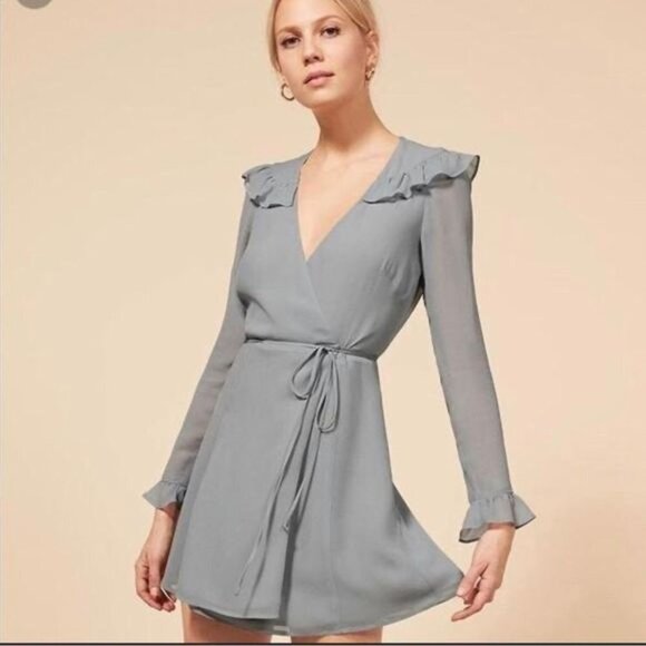 REFORMATION Ricki blue wrap dress xs - Picture 3 of 11